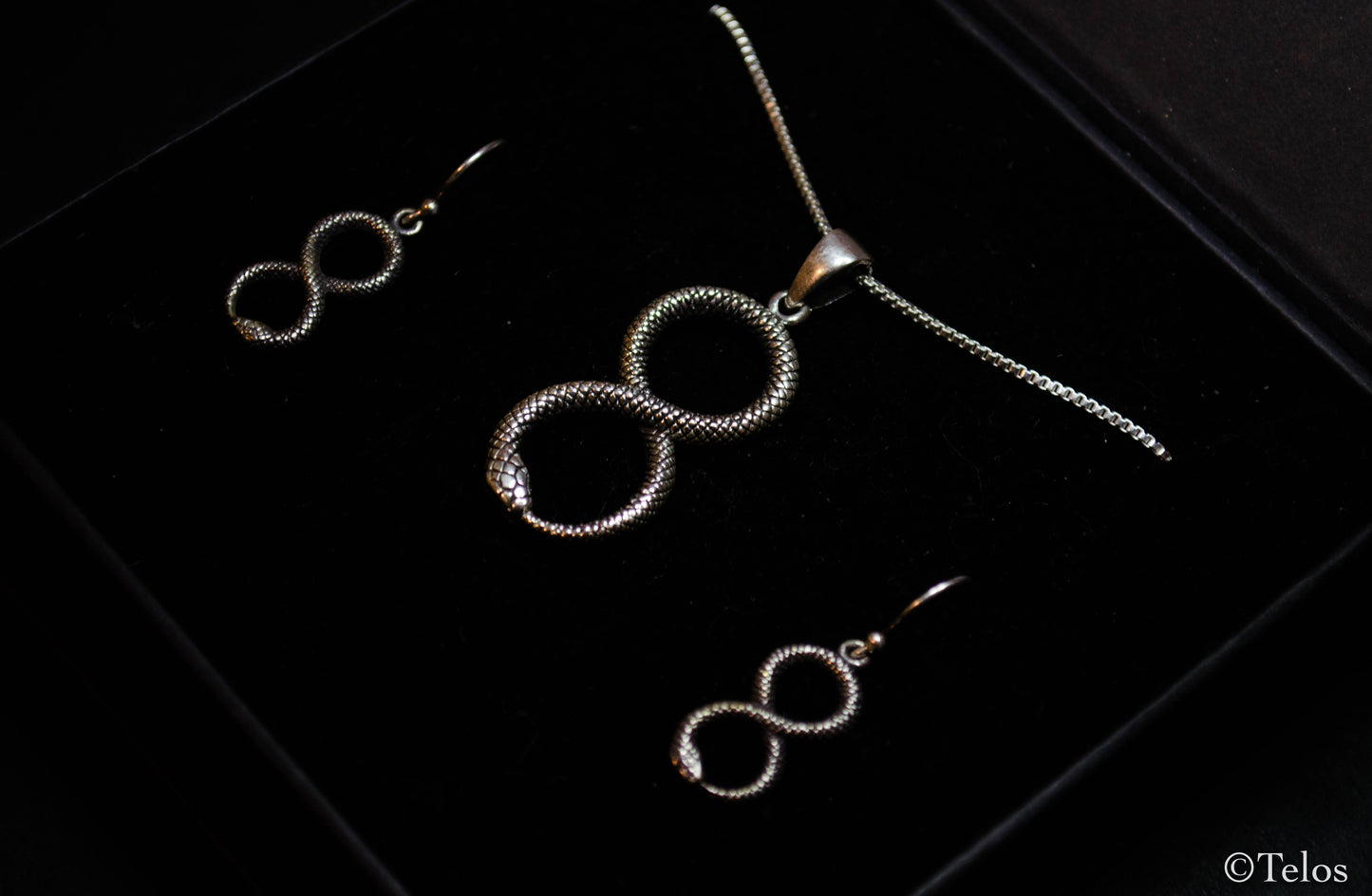 Sterling Silver Infinity Snake Necklace And Earrings set