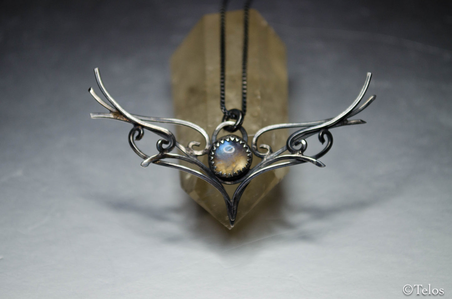 Rainbow moonstone sterling silver pendant