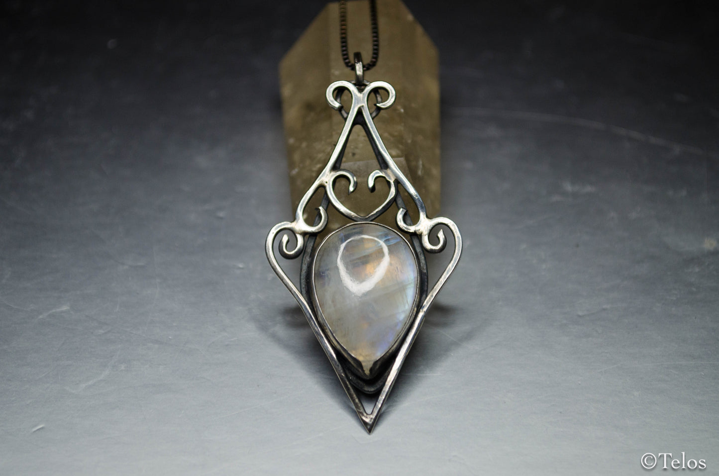 Rainbow Moonstone sterling silver elven pendant