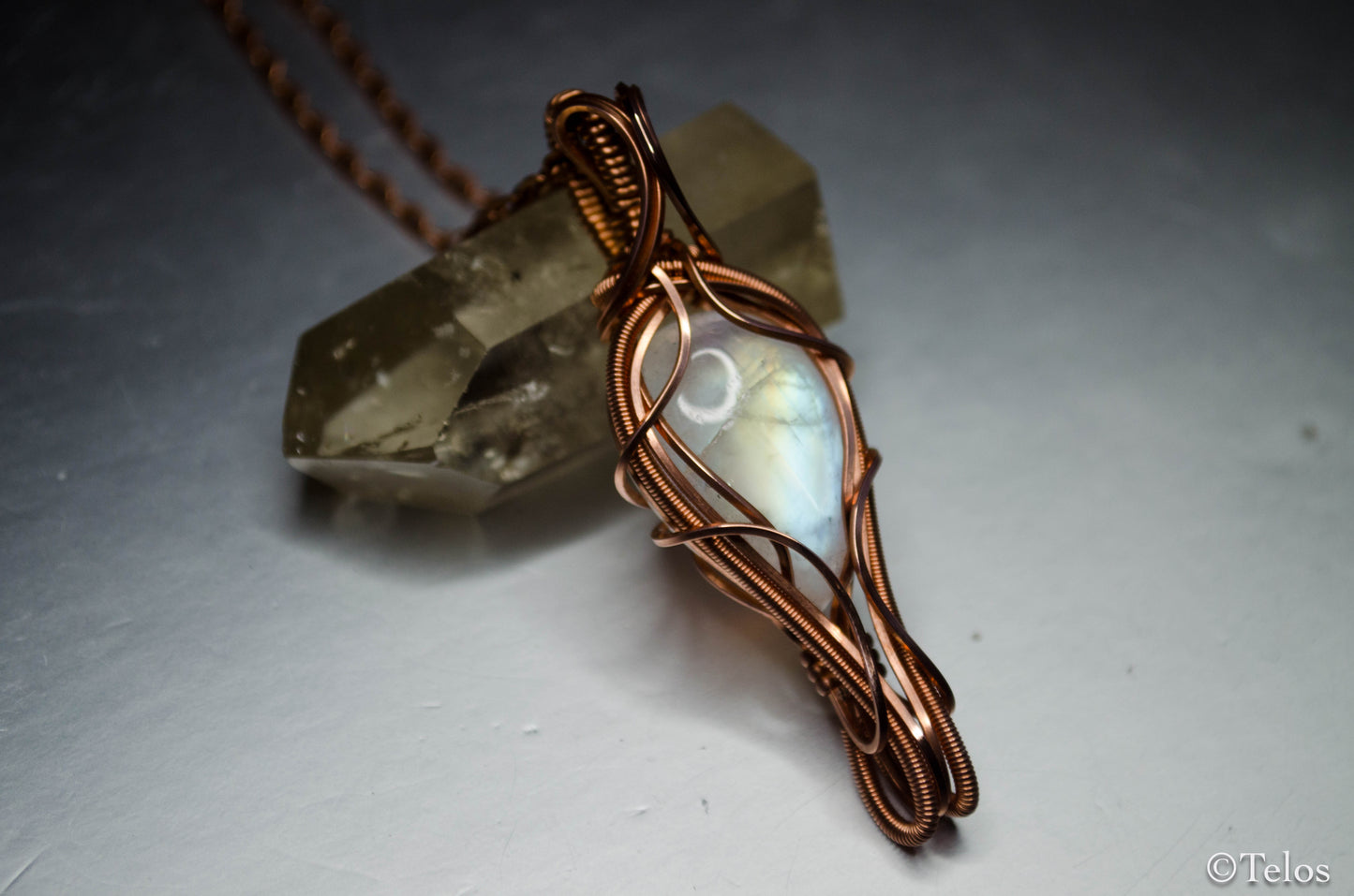 Rainbow Moonstone space key necklace
