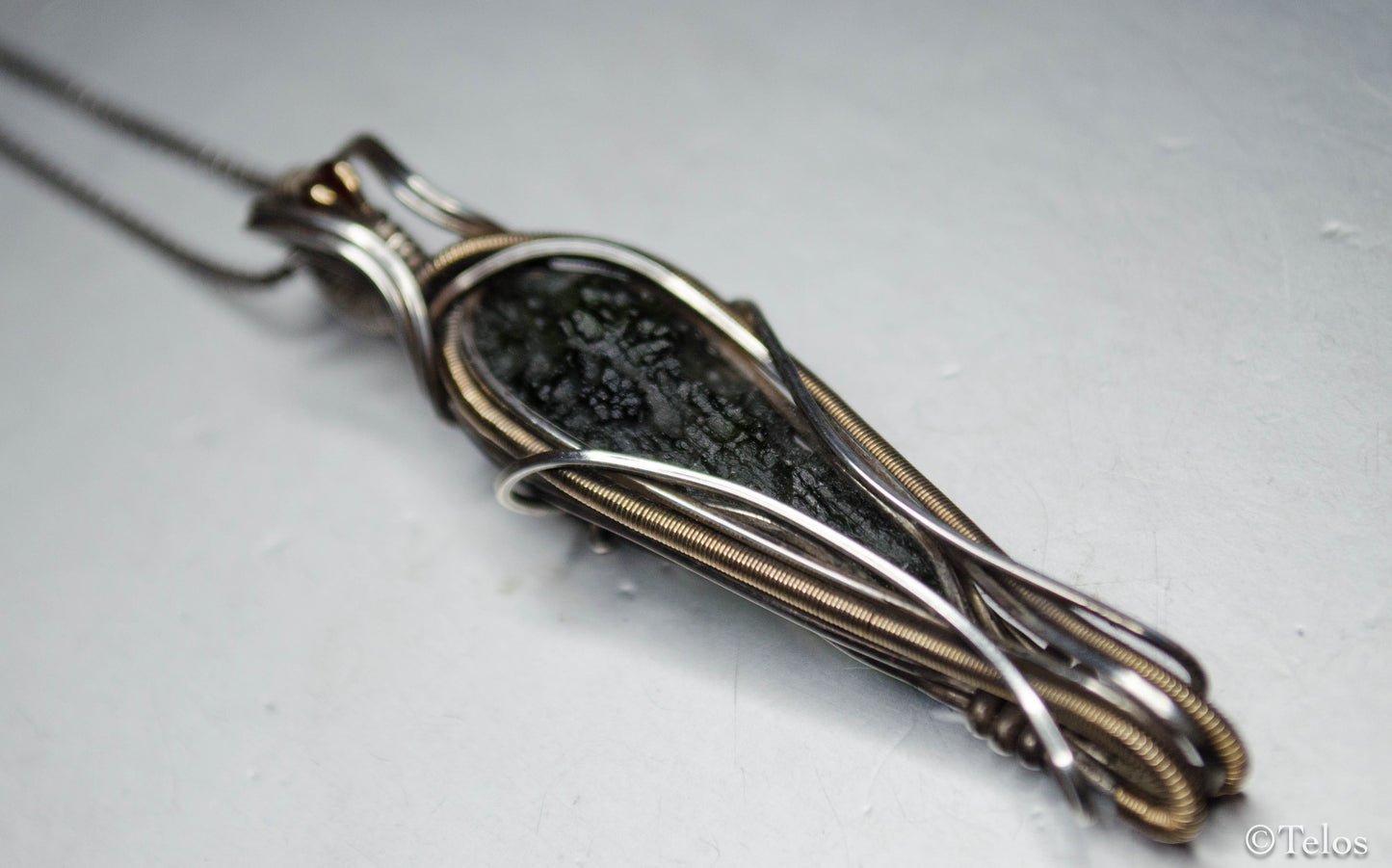 Sterling Silver and 14k Gold fill Moldavite necklace