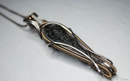Sterling Silver and 14k Gold fill Moldavite necklace
