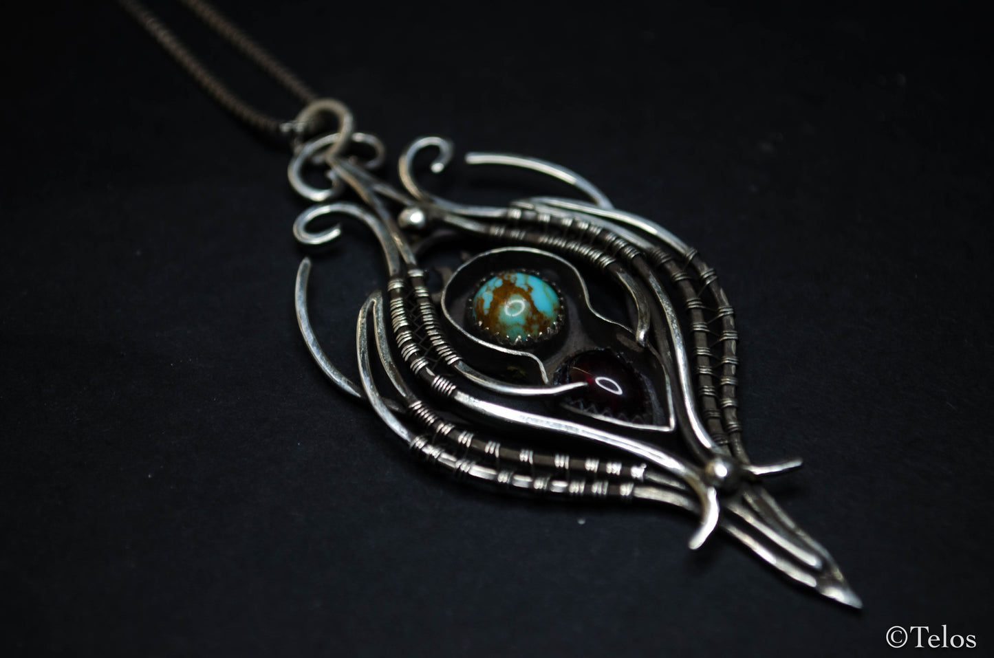 Sterling Silver Turquoise Garnet necklace