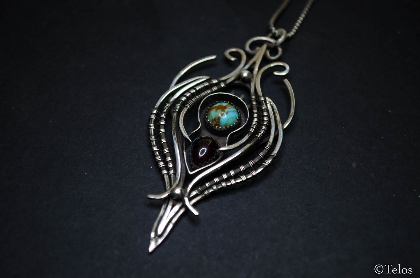 Sterling Silver Turquoise Garnet necklace