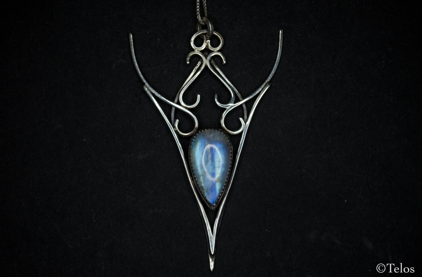 Sterling Silver Rainbow Moonstone Elven necklace
