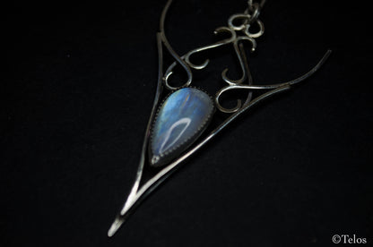 Sterling Silver Rainbow Moonstone Elven necklace