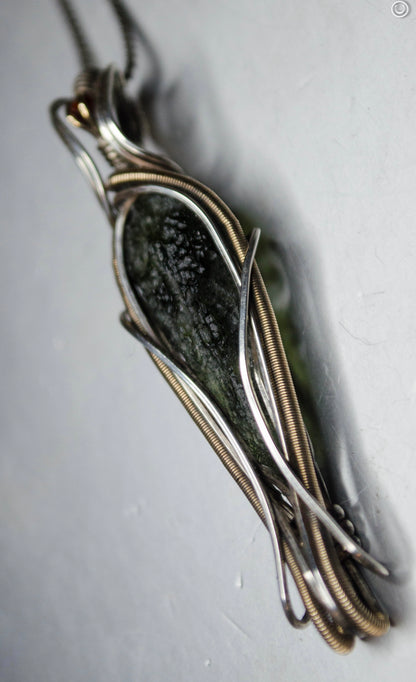 Sterling Silver and 14k Gold fill Moldavite necklace