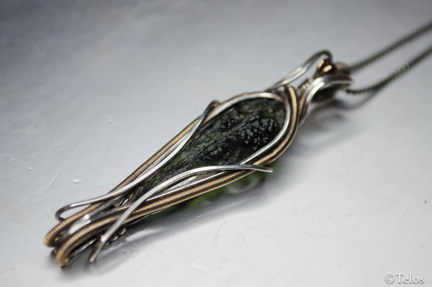Sterling Silver and 14k Gold fill Moldavite necklace