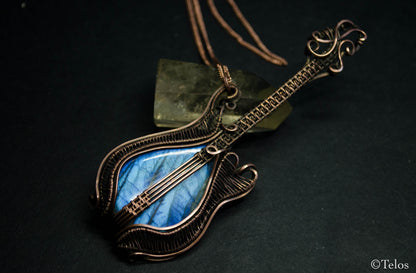Antiqued copper Labradorite bass guitar necklace