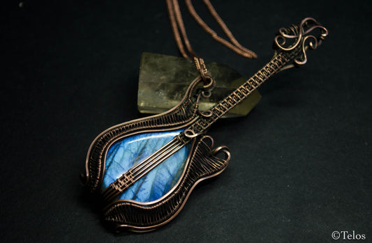 Antiqued copper Labradorite bass guitar necklace
