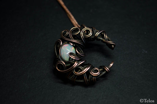 Opal Crescent Moon Necklace