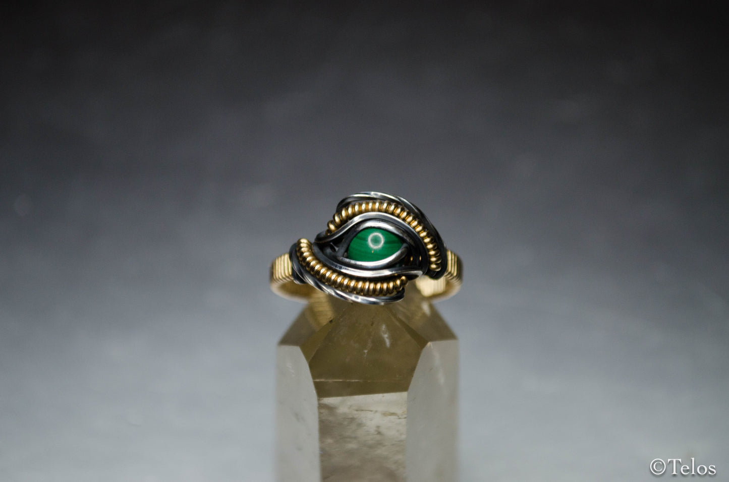 Malachite Sterling silver and 14k gold fill Dragon eye ring