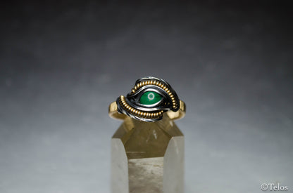 Malachite Sterling silver and 14k gold fill Dragon eye ring