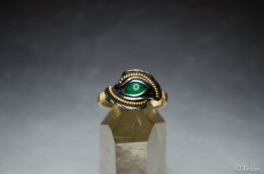 Malachite Sterling silver and 14k gold fill Dragon eye ring