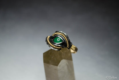 Malachite Sterling silver and 14k gold fill Dragon eye ring