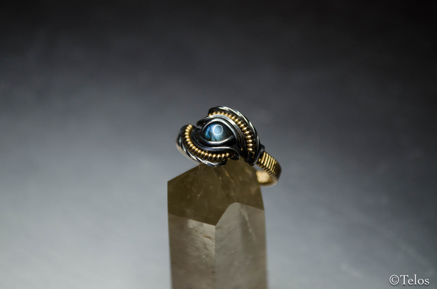 Labradorite sterling silver and 14k Gold Dragon eye Ring