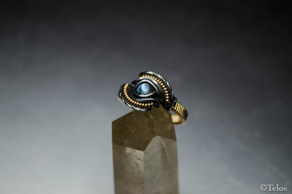 Labradorite sterling silver and 14k Gold Dragon eye Ring