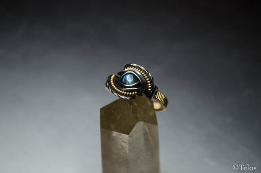 Labradorite sterling silver and 14k Gold Dragon eye Ring