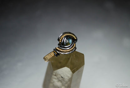 Labradorite sterling silver and 14k Gold Dragon eye Ring