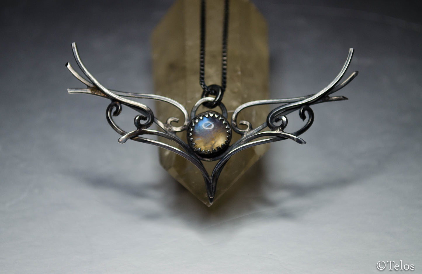 Rainbow moonstone sterling silver pendant