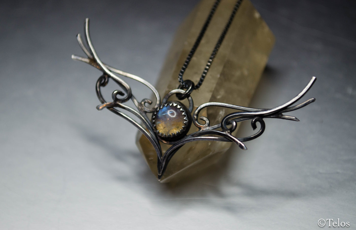 Rainbow moonstone sterling silver pendant