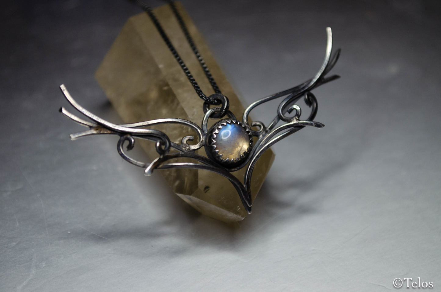 Rainbow moonstone sterling silver pendant