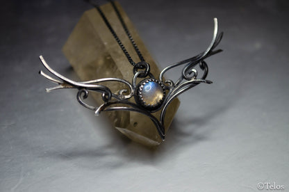 Rainbow moonstone sterling silver pendant