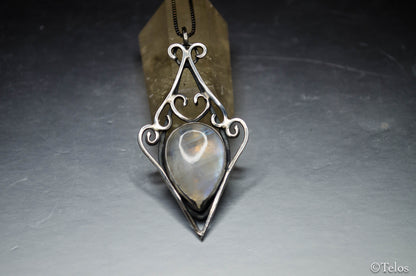 Rainbow Moonstone sterling silver elven pendant