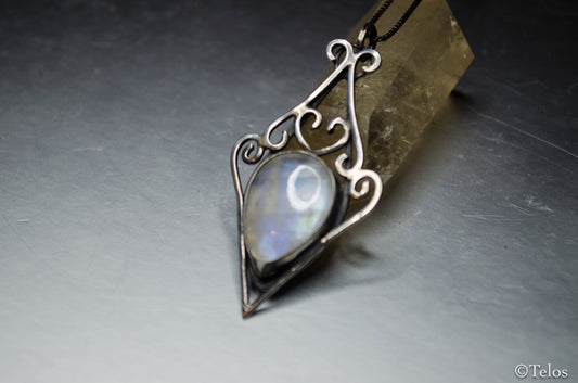 Rainbow Moonstone sterling silver elven pendant