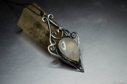 Rainbow Moonstone sterling silver elven pendant