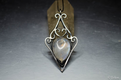 Rainbow Moonstone sterling silver elven pendant