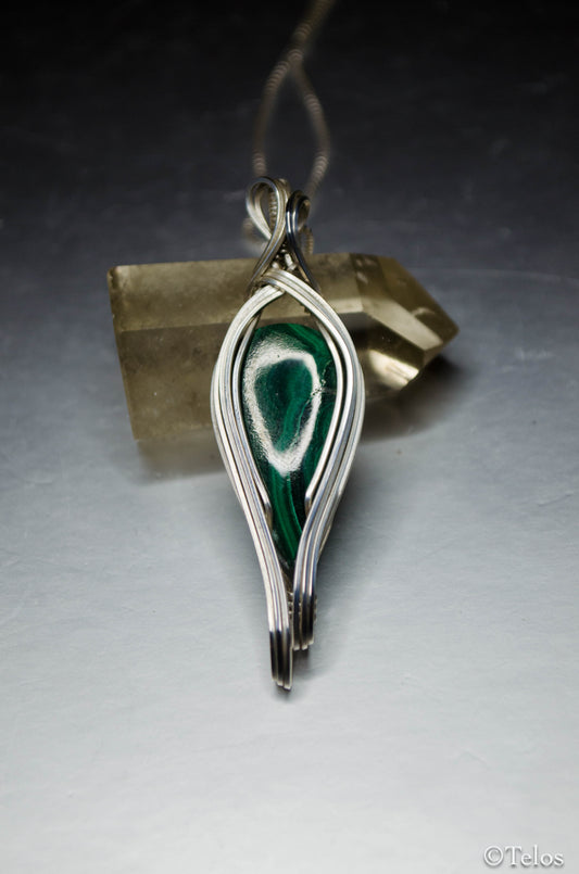 Malachite Sterling Silver elegant elven pendant