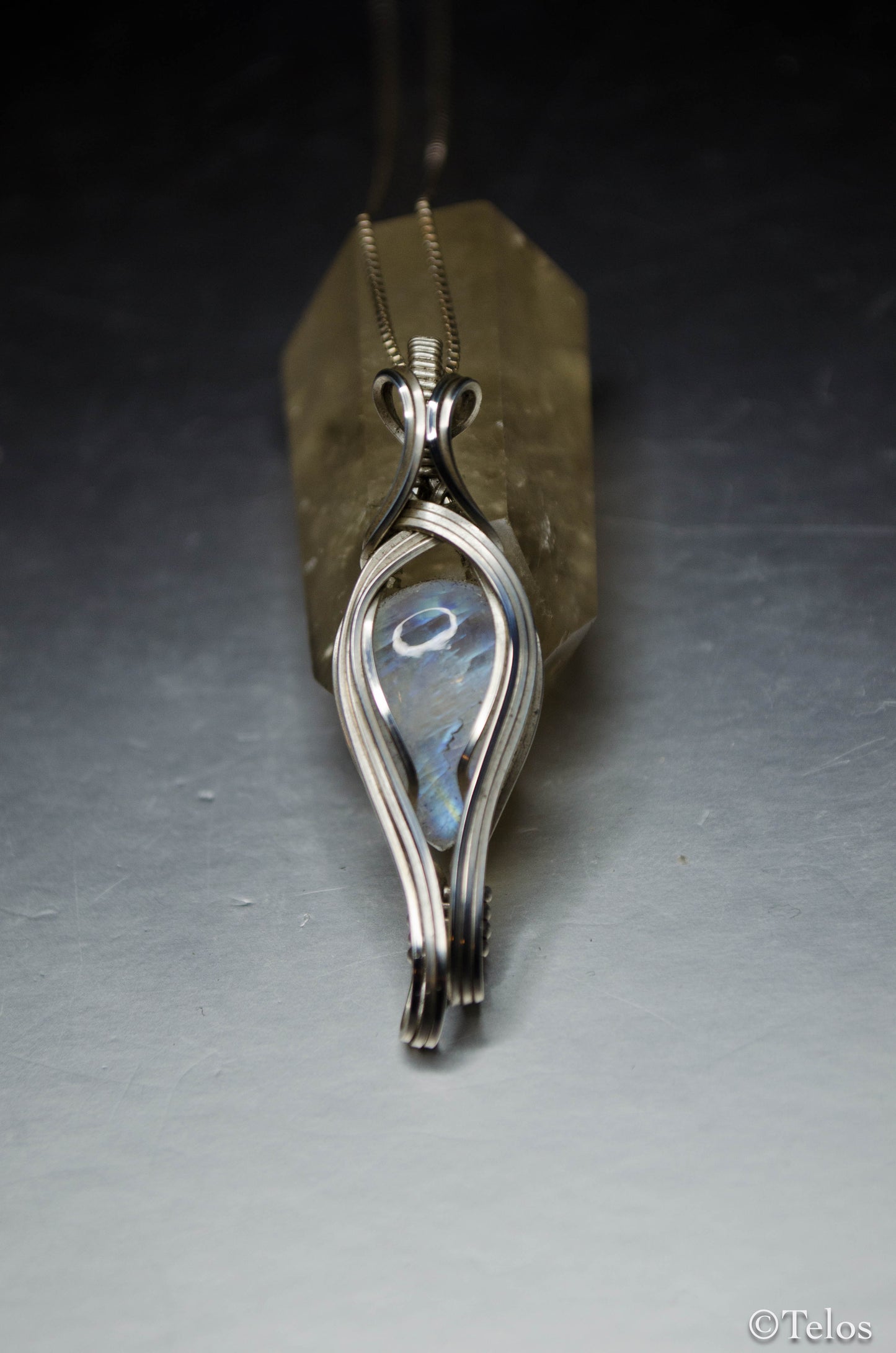 Rainbow Moonstone Sterling silver elegant elven pendant