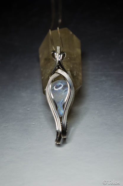 Rainbow Moonstone Sterling silver elegant elven pendant