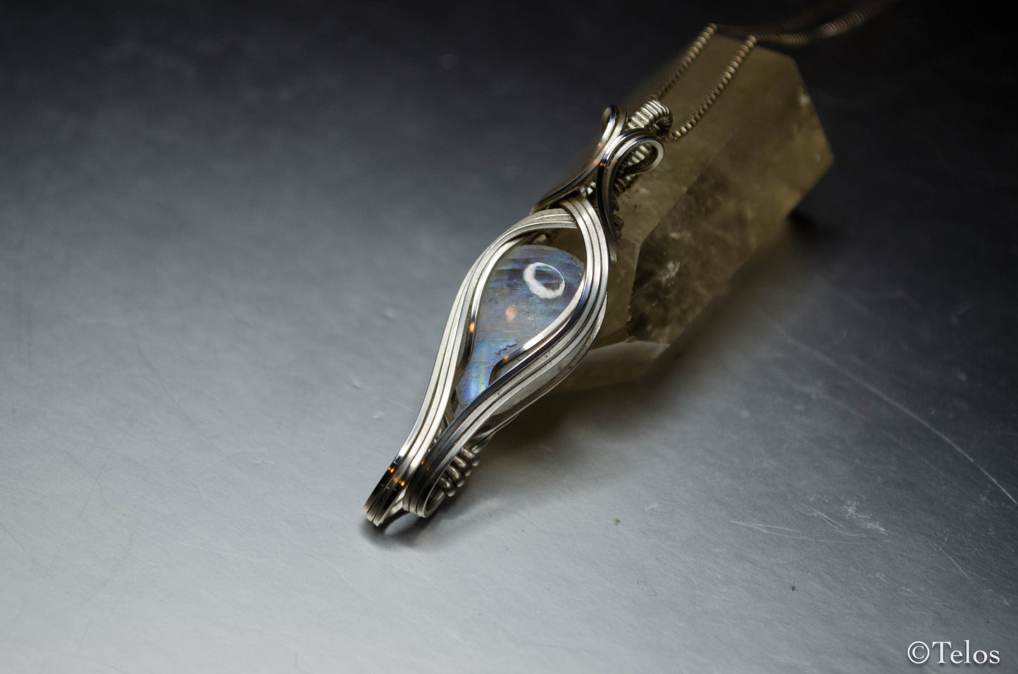 Rainbow Moonstone Sterling silver elegant elven pendant