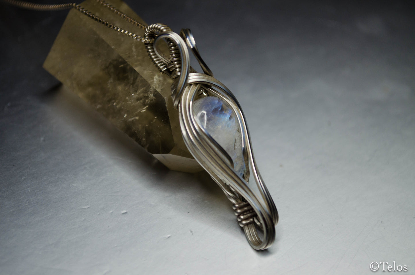 Rainbow Moonstone Sterling silver elegant elven pendant
