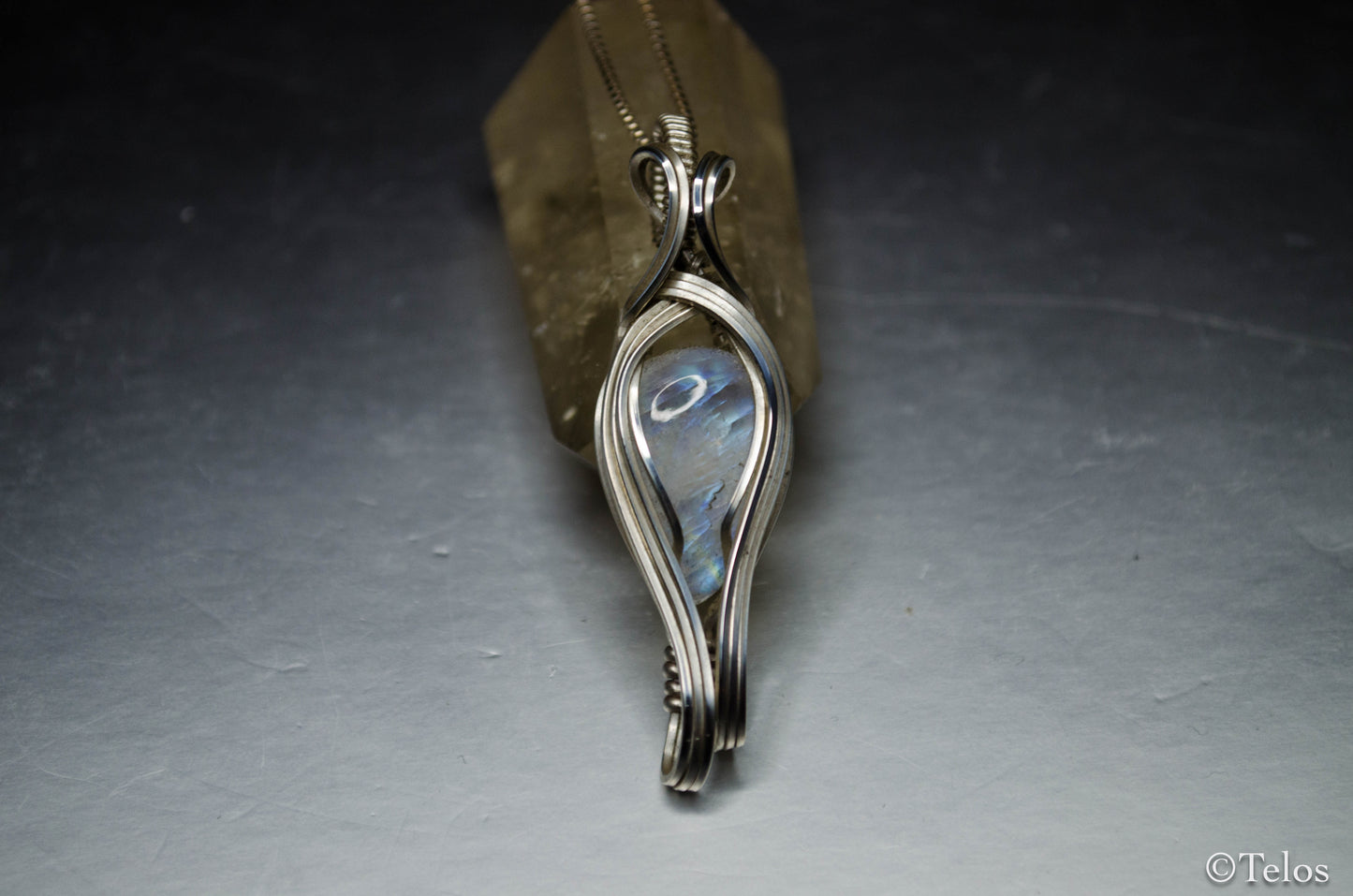 Rainbow Moonstone Sterling silver elegant elven pendant
