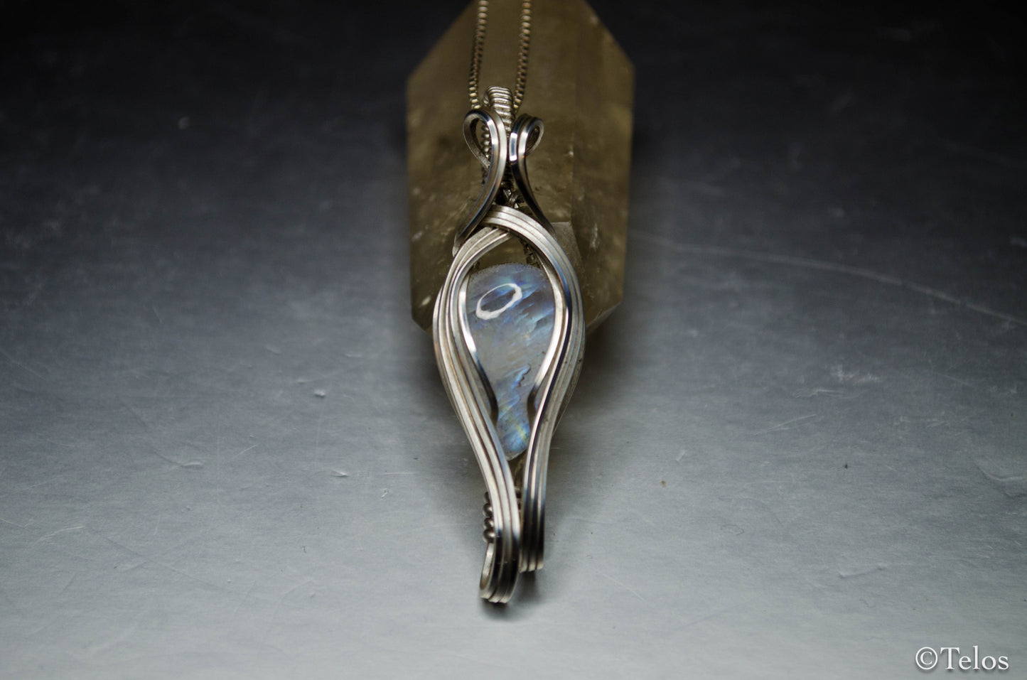 Rainbow Moonstone Sterling silver elegant elven pendant
