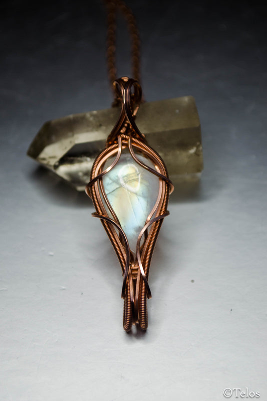 Rainbow Moonstone space key necklace