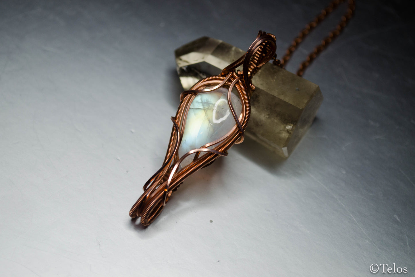 Rainbow Moonstone space key necklace