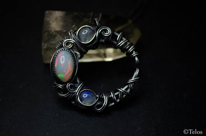 Sterling Silver Opal crescent moon necklace