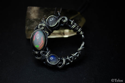 Sterling Silver Opal crescent moon necklace