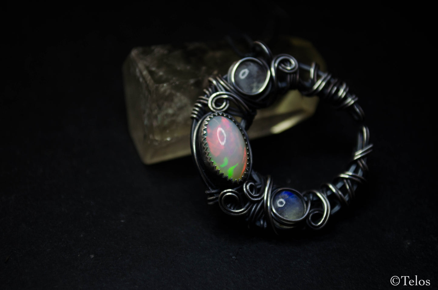 Sterling Silver Opal crescent moon necklace