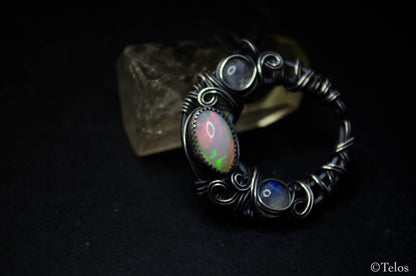Sterling Silver Opal crescent moon necklace