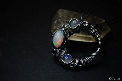 Sterling Silver Opal crescent moon necklace